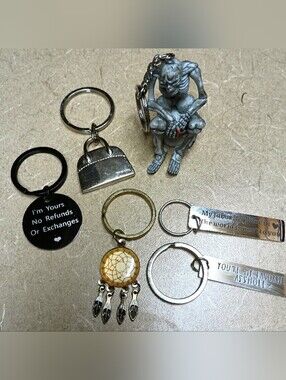 Novelty Keychain Lot with Silver, Black, and Brass Tones